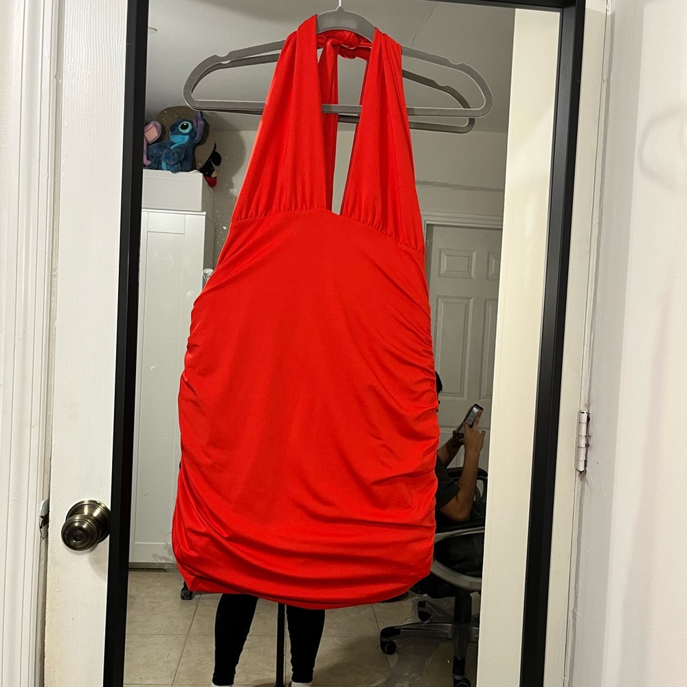 Red halter dress